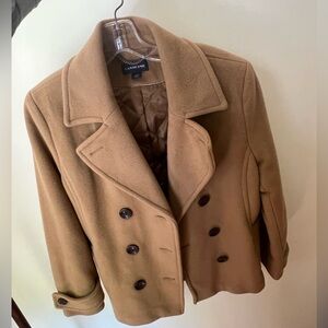 Lands' End Wool Cashmere Blend Coat Women's Petite Size 12P Brown Winter Warm